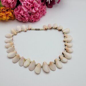 Vintage  Hawaiian Rose Shell Beaded Necklace 16" Chunky Surfer Boho